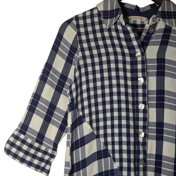 Soft Surroundings Blue Plaid Textured Huntleigh Lagenlook Buttons Tunic Top XS - Picture 4 of 9